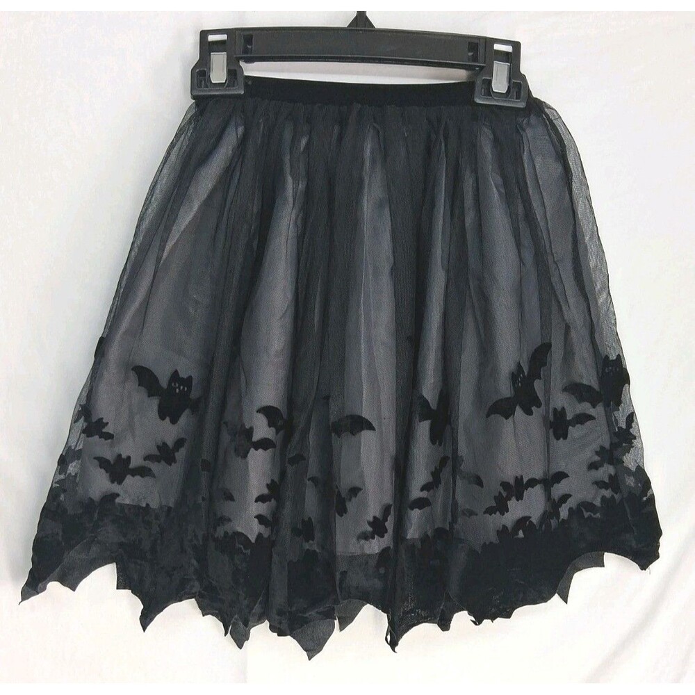 H&M Girls 6/7 Black Burnout Velvet Halloween Party Skirt Bats *Read* School